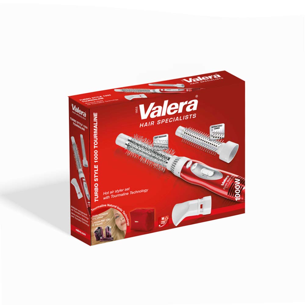 Valera Turbo Style 1000 Tourmaline 603.01B Warmluft-Styler, mit zwei Bürsten und einer Föhndüse, 1000 Watt, Farbe Rot