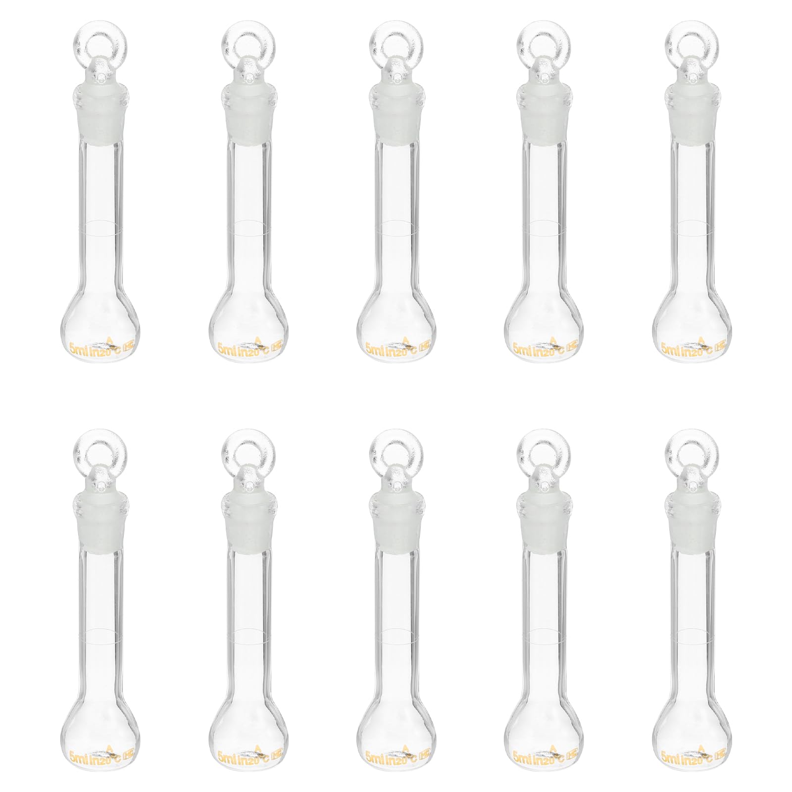 PATIKIL Fiole Jaugée de 5 ml, Lot de 10 Fioles Jaugées Graduées en Verre Borosilicate 3.3 avec Bouchon en Verre, Tolérance de 0.22 ml pour les Expériences en Laboratoire, Transparente