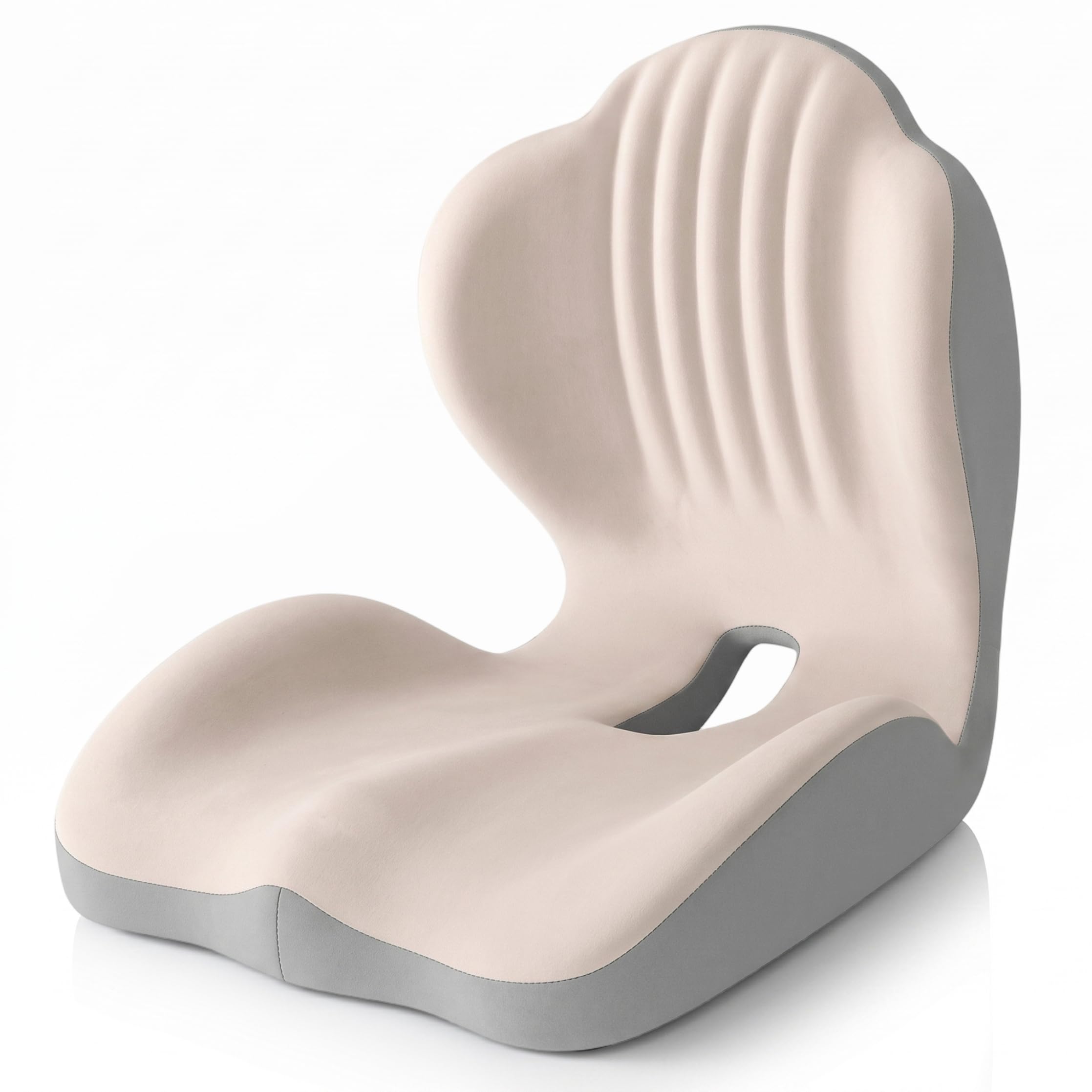 Tapallmy Ergonomic Seat Cushion L Shaped Ergonomic Memory Foam Seat Cushion with Coccyx Hollow Office Chair Cushions For Lumbar and Back Comfort, Beige