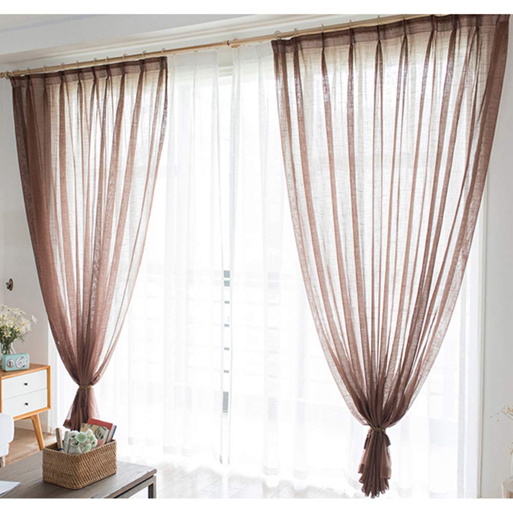 Rideau voilage occultant pour salon et chambre à oeillets marron