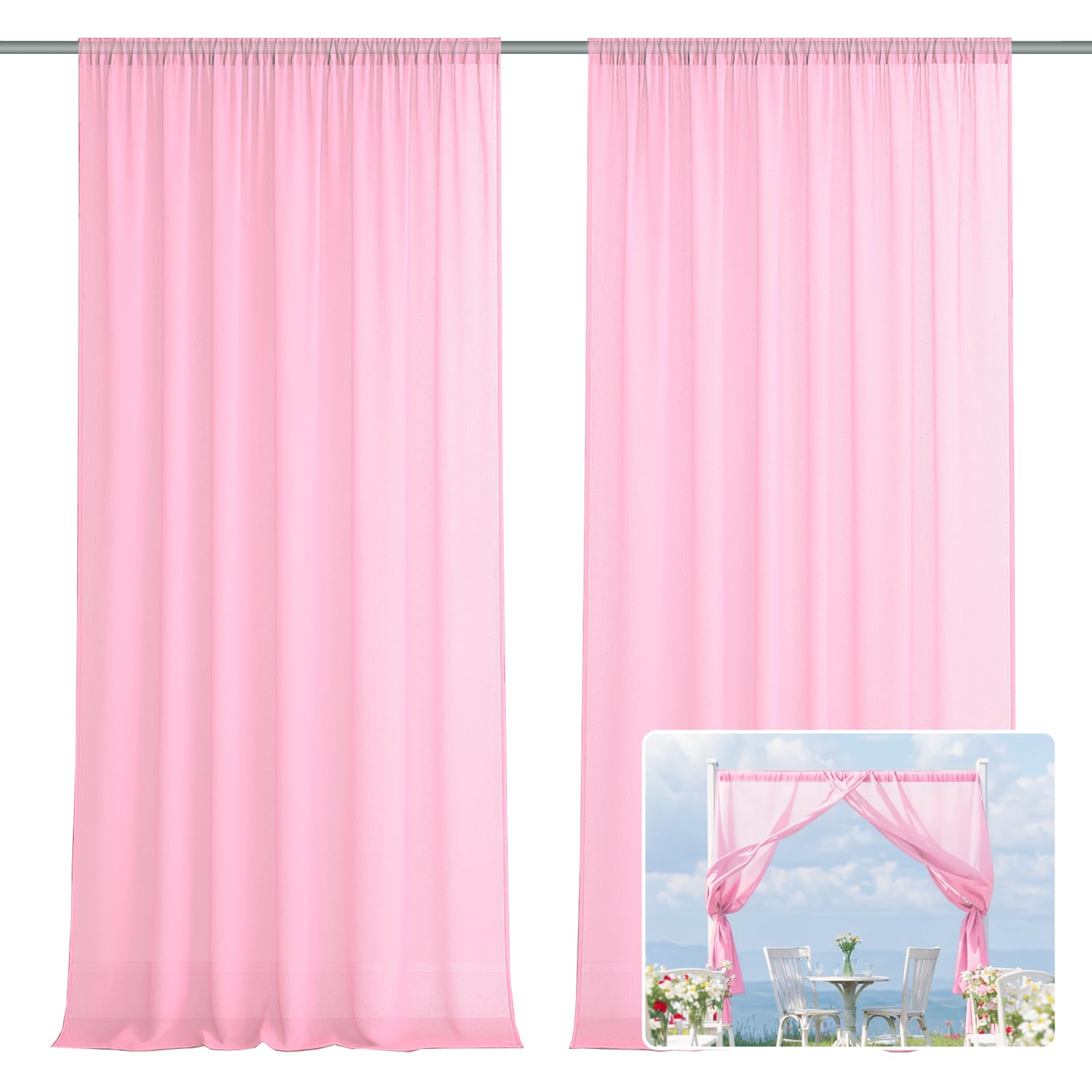 EMART Pink Backdrop Curtains, 3 X 3m /10 X 10ft Tulle Chiffon Fabric Drape for P