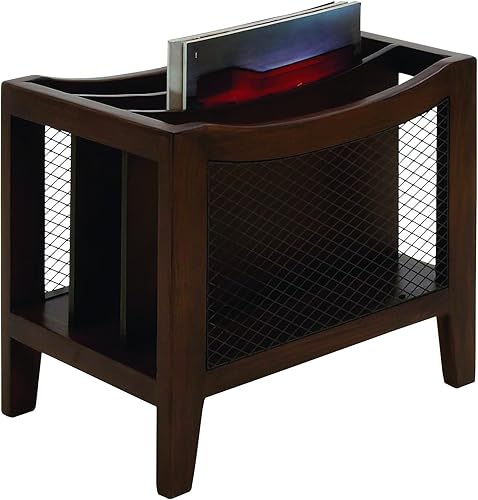 Miniatura 2 de Deco 79 Revistero de madera con 3 ranuras y paneles laterales de red, 15 x 11 x 13 pulgadas, color marrón