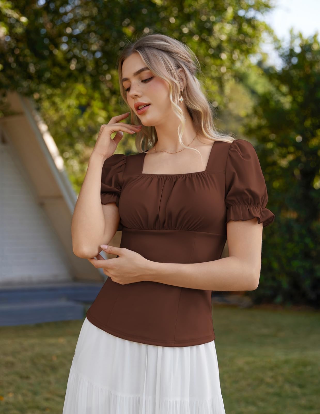 Scarlet Darkness Chemise Renaissance à manches bouffantes et col carré pour femme