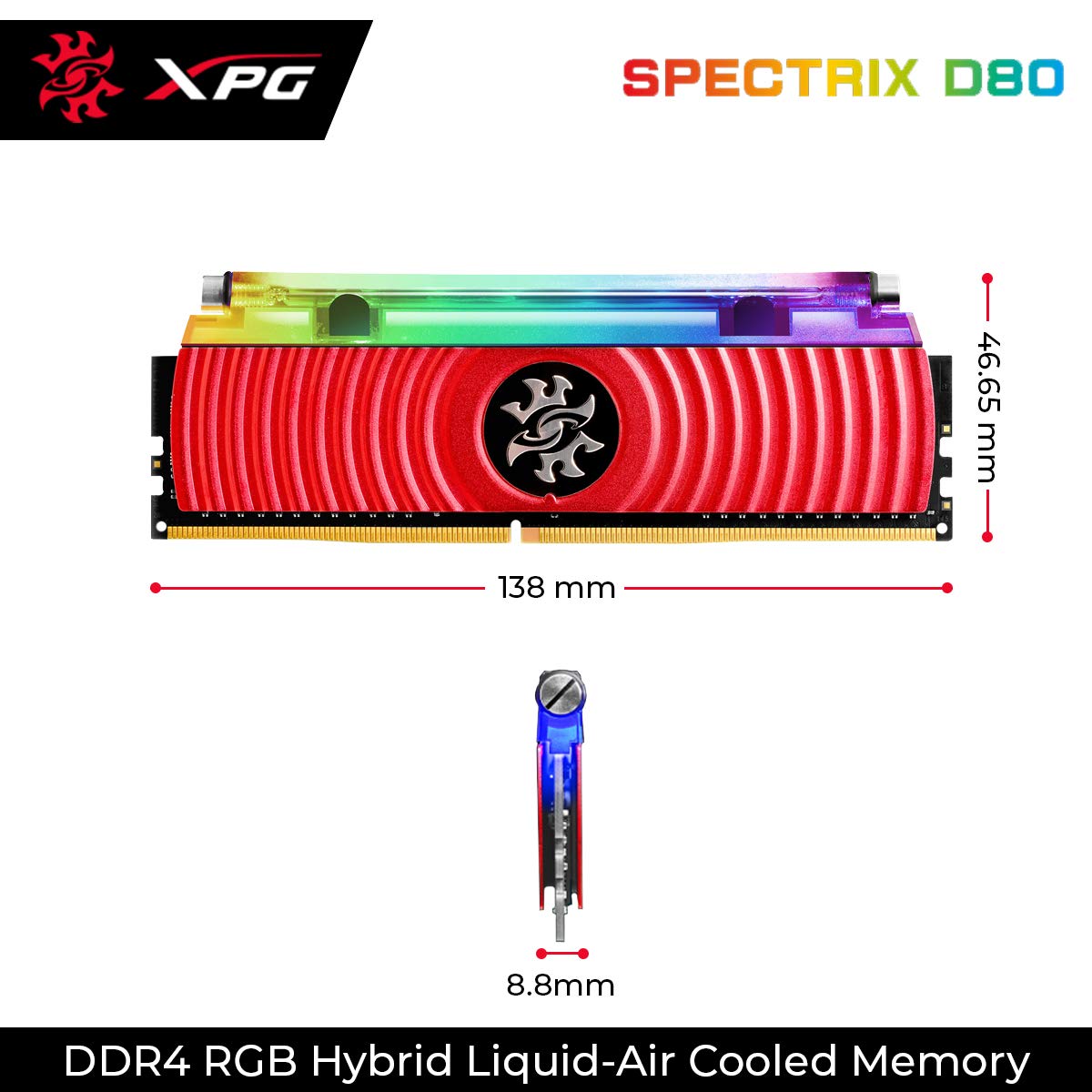 Memoria ADATA XPG DDR4 8GB RGB 4133MHz SPECTRIX D80 AX4U413338G19