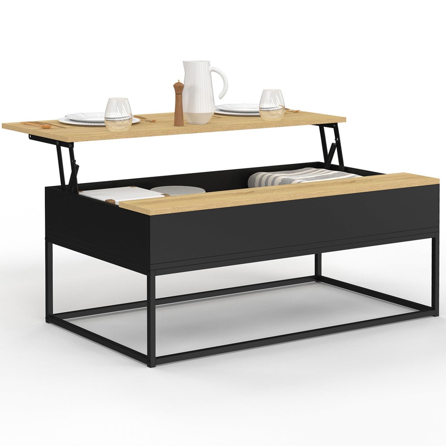 IDMarket - Mesa auxiliar rectangular con tablero extraíble BOSTON 100 cm negro diseño industrial tablero de madera
