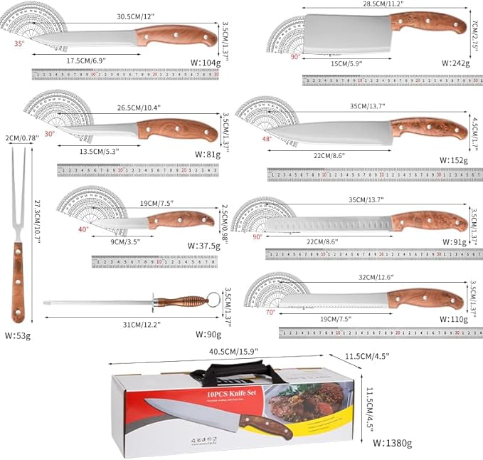 Set Cuchillos Cocina 9 Piezas Acero al Carbón con Bolsa miniatura 3