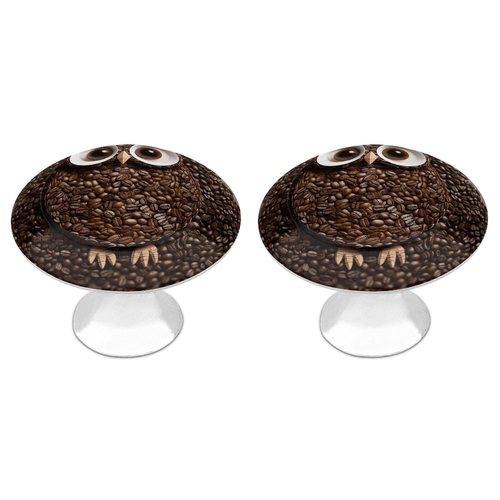 FekiLoot Coffee Bean Owl Cabinet Knobs Personality Stainless Steel Round Drawer Handles Circle Modern Cabinet Handles Drawer Knobs for Kitchen Dresser Bathroom Cupboard Furniture