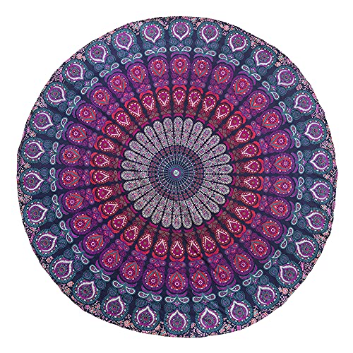 Popular Handicrafts Round Tapestry With Tassel Wall Hanging Ombre Hippie Mandala Bohemian Hippy Intricate Indian Tapestries Tablecloth 70 Inches,(178Cm) Blue Multi #TOP5