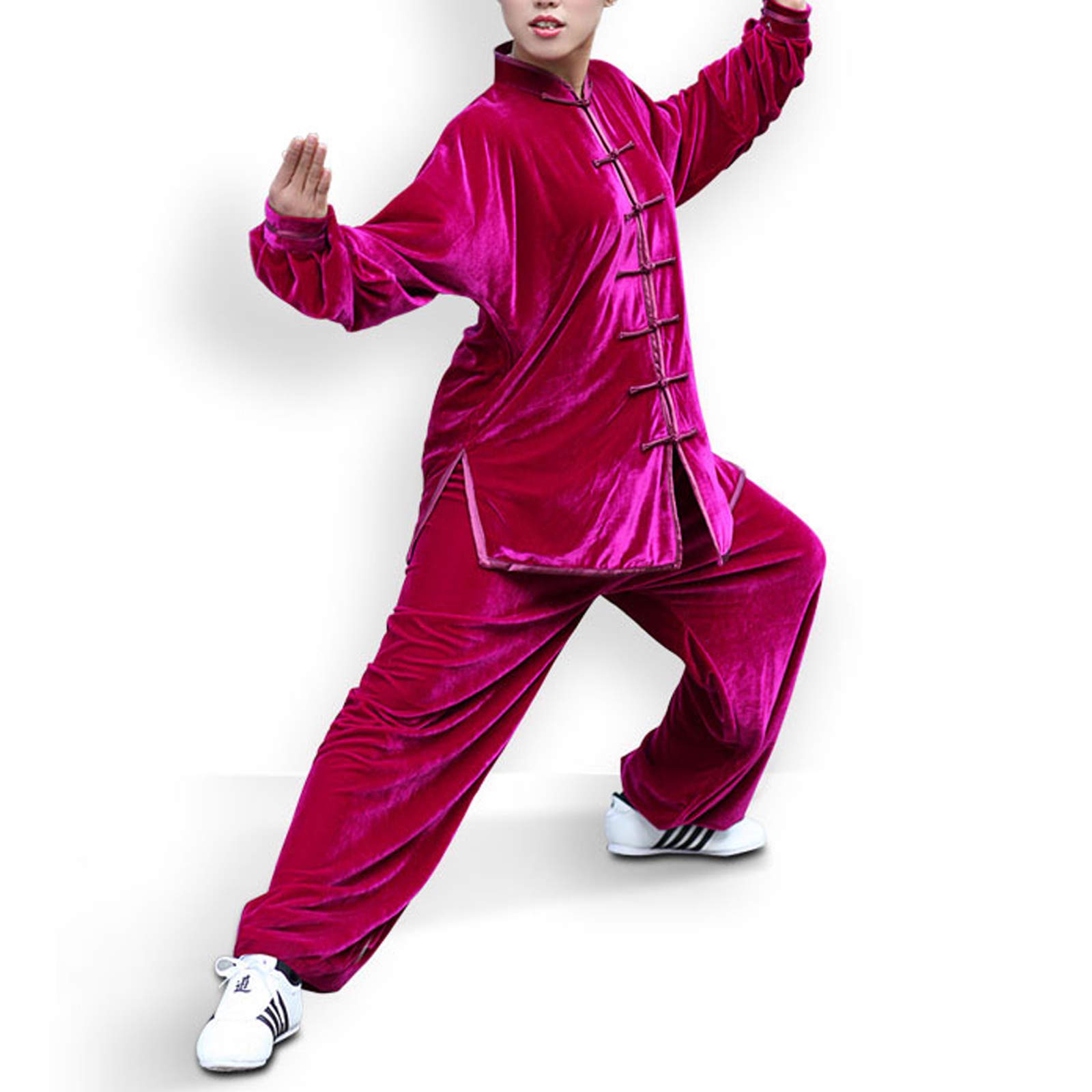 DYTWXG Traje de Tai Chi de Manga Larga de Terciopelo Dorado Uniforme de Ejercicio matutino Traje de Kung Fu, Adecuado para Unisex Judo Wing Chun Taekwondo (Color: Vino Tinto, Tamaño: M)