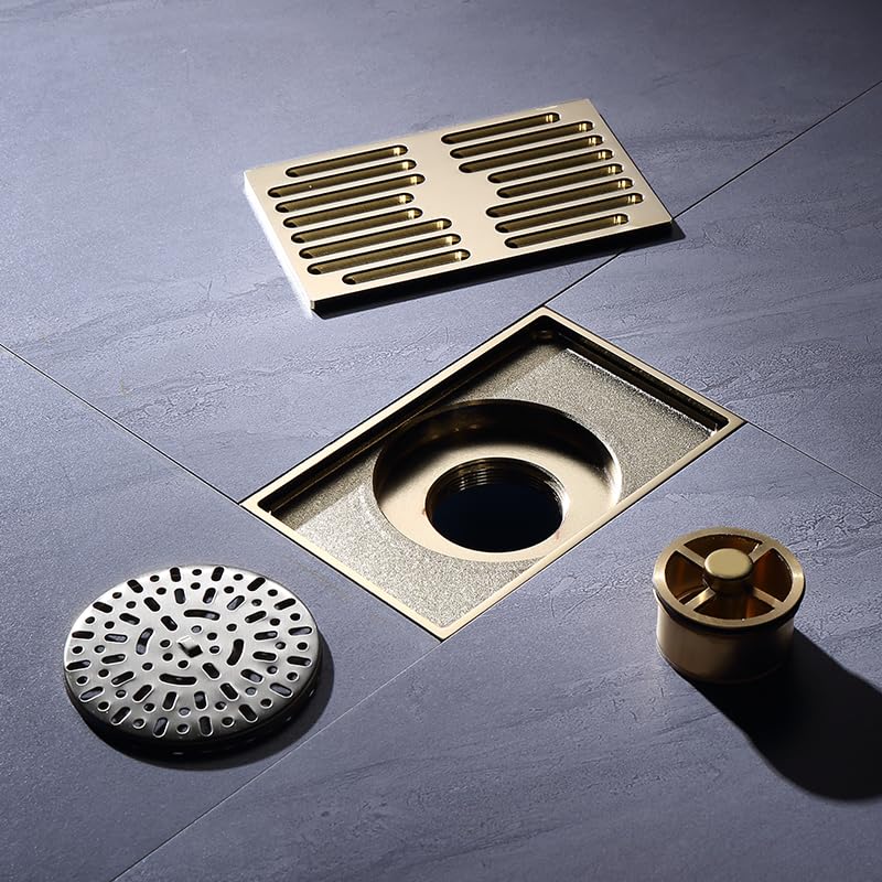 Sumidero Ducha Desagüe de ducha de oro cepillado, desagüe de piso for baño, inserto de baldosas, rejillas de desechos de piso cuadradas, 140 x 90 mm, desagüe de latón Filtro Desague Ducha(Bronze A)