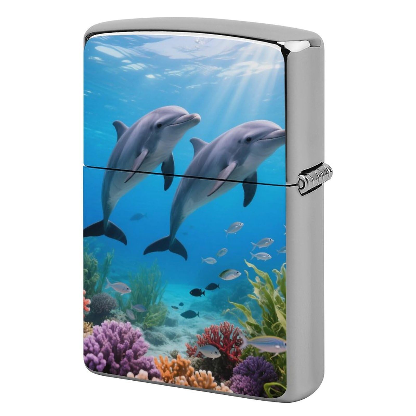 Dolphin Lighter Case Cover Vintage Metal Lighter Sleeve Reusable Lighter Protective Cover Decorative Lighter Holder Birthday Gifts for Men Women