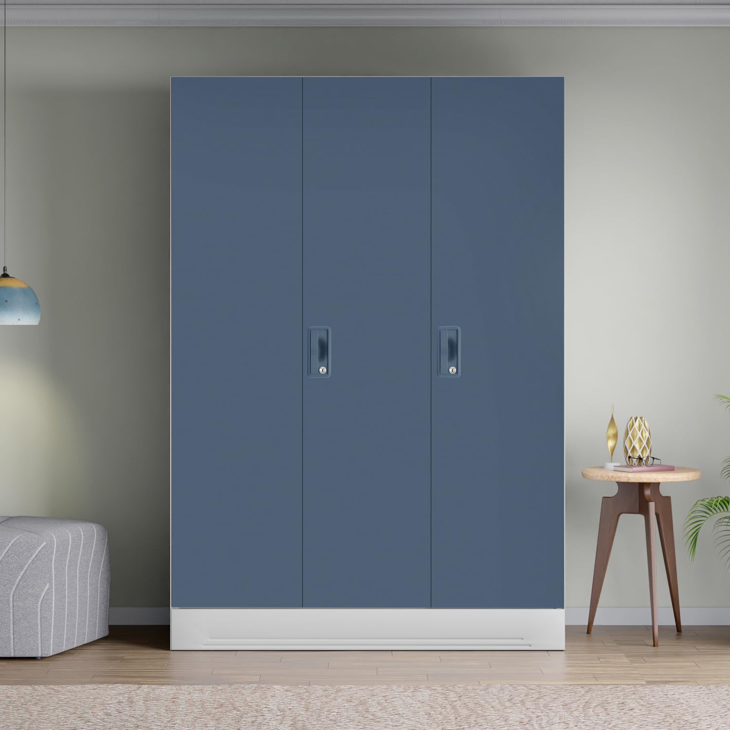 Interio by Godrej Slimline 3-Door Steel Almirah (Blue Fusion), 1-Year Warranty, 1 Locker, 2 Drawers-image-34