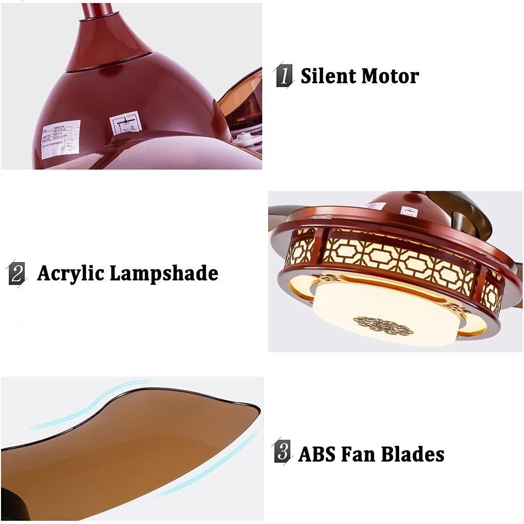 Fandelier Dimmerabile da 42 Pollici, Ventilatori da Soffitto a Scomparsa Luce, Telecomando, 6 velocità, 3 Colori, 3 Lame ABS Retrattili, per Soggiorno Sala da Pranzo (Color : STYLE2)