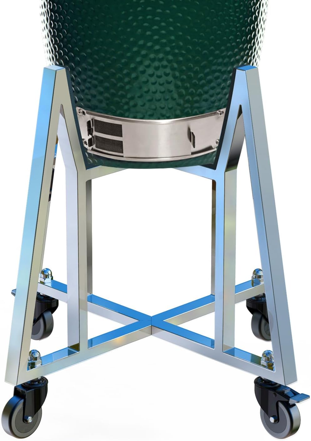 Stainless Steel Grill Stand for Medium Big Green Egg Accessories, BGE Nest with Heavy Duty 3 inch PU Slient Wheels, Grill Cart Stand Compatible with Big Green Egg Kamado Smoker BBQ Outdoor (Medium)