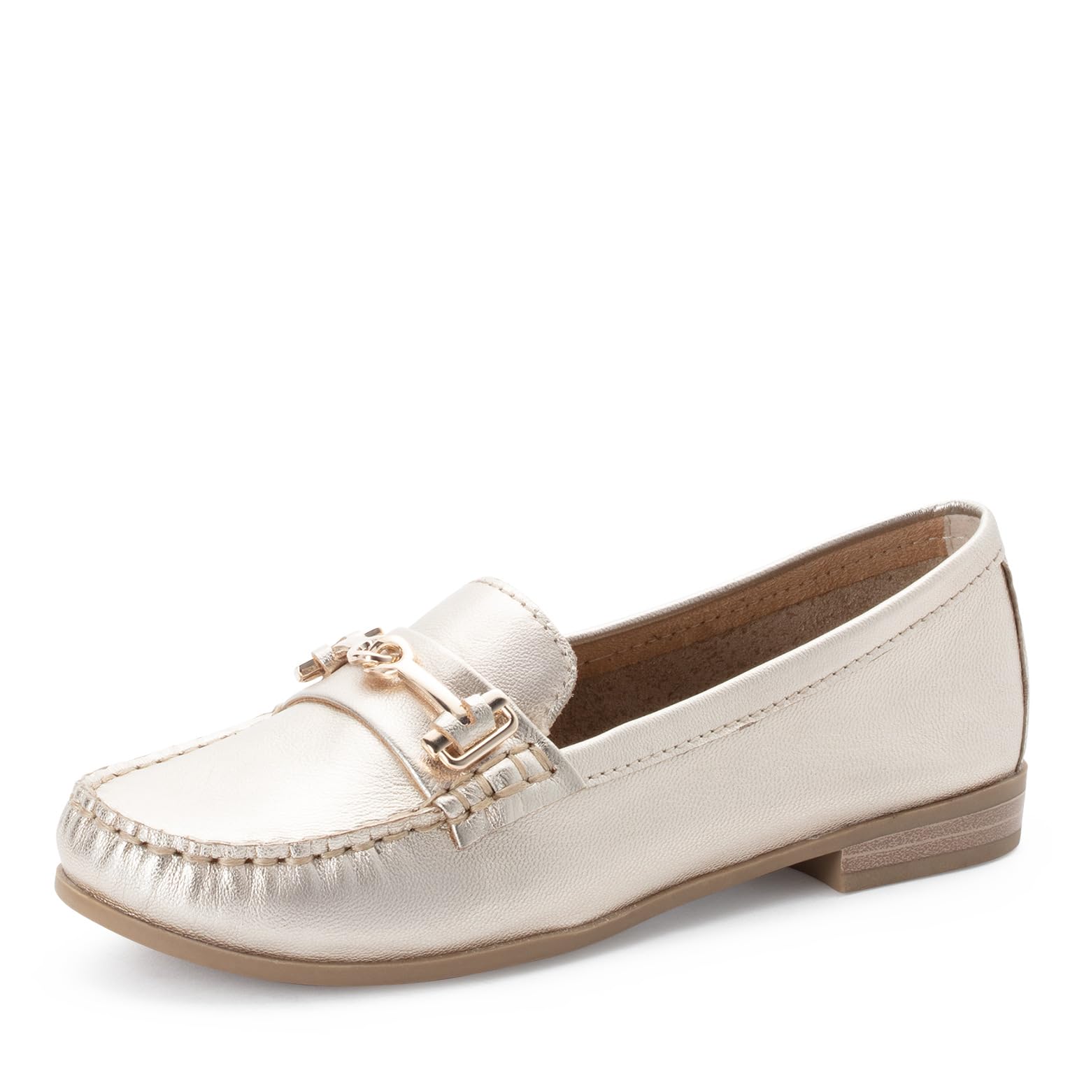 MARCO TOZZI Women's Moccasin Soft Feel Me Footbed Leather Comfortable, Metallic (Platinum), 4 UK