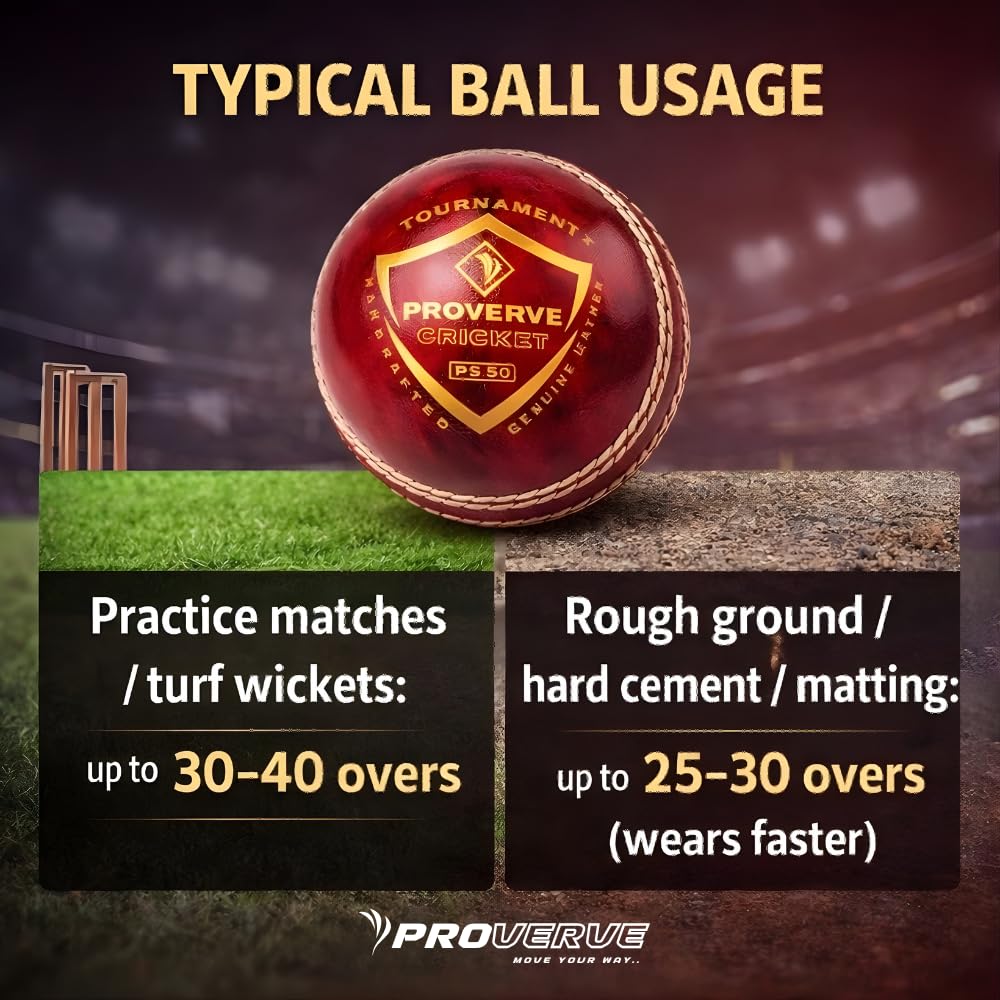 PROVERVE Premium Leather Ball for Cricket | Hand-Stitched Four-Piece | Water-Resistant, Durable & Swing-Optimized | Excellent Bounce with Strong Seam | Professional Tournament Ball (Red, Pack of 1) 3