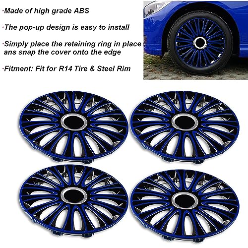 Image of Blue Hubcap Wheel Cover Replacement Kit 14 inch Hub Caps Wheel Rim Cover Car Exterior Accessories Pack of 4, 14 Inches