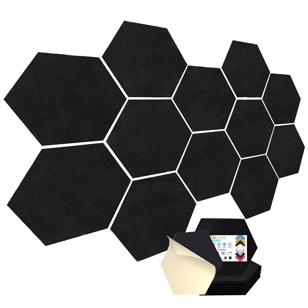 18 Pack Acoustic Panels-12"X10"X 0.4" Self-Adhesive Soundproof Wall Panels High-Density Sound Absorbing Panel Acoustic Treatment Panel Used In Home & Offices (Black Hexagon