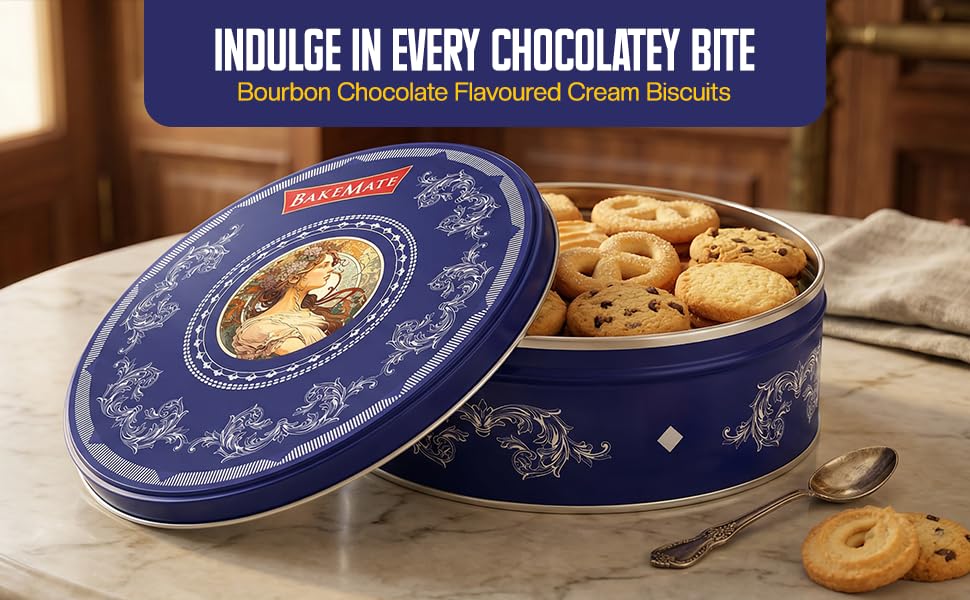 Image of BakeMate Butter Cookies Tin Box - 340 G | Healthy & Tasty Cookie | Christmas Cookies Gift Pack | Freshly Baked Cookie | Snacks for Tea, Office Snacks & Gifting