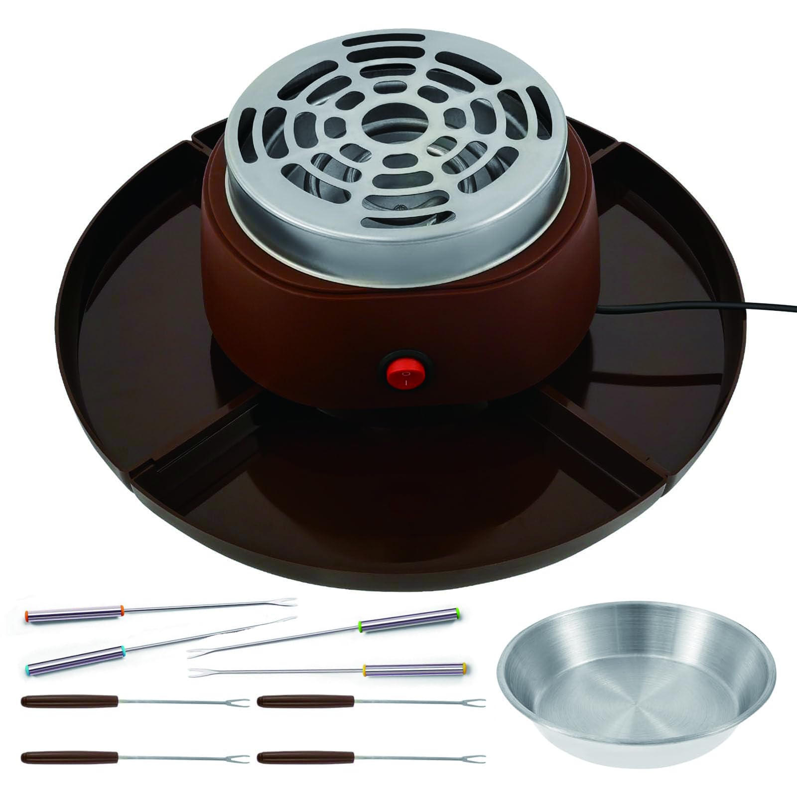 2-en-1 S’Mores Maker & Set de Fondue de Chocolate – Asador Eléctrico de Malvaviscos 280W con Temperatura Ajustable & 14 Accesorios, Kit Indoor para Fiestas, Noches de Película & Regalos