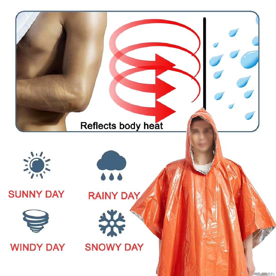 Lot de 3 Ponchos de Survie Réutilisables, Sac de Couchage d'Urgence, Couverture Isothermique, Imperméable et Isolant, Idéal pour Camping, Randonnée et Situations d'Urgence