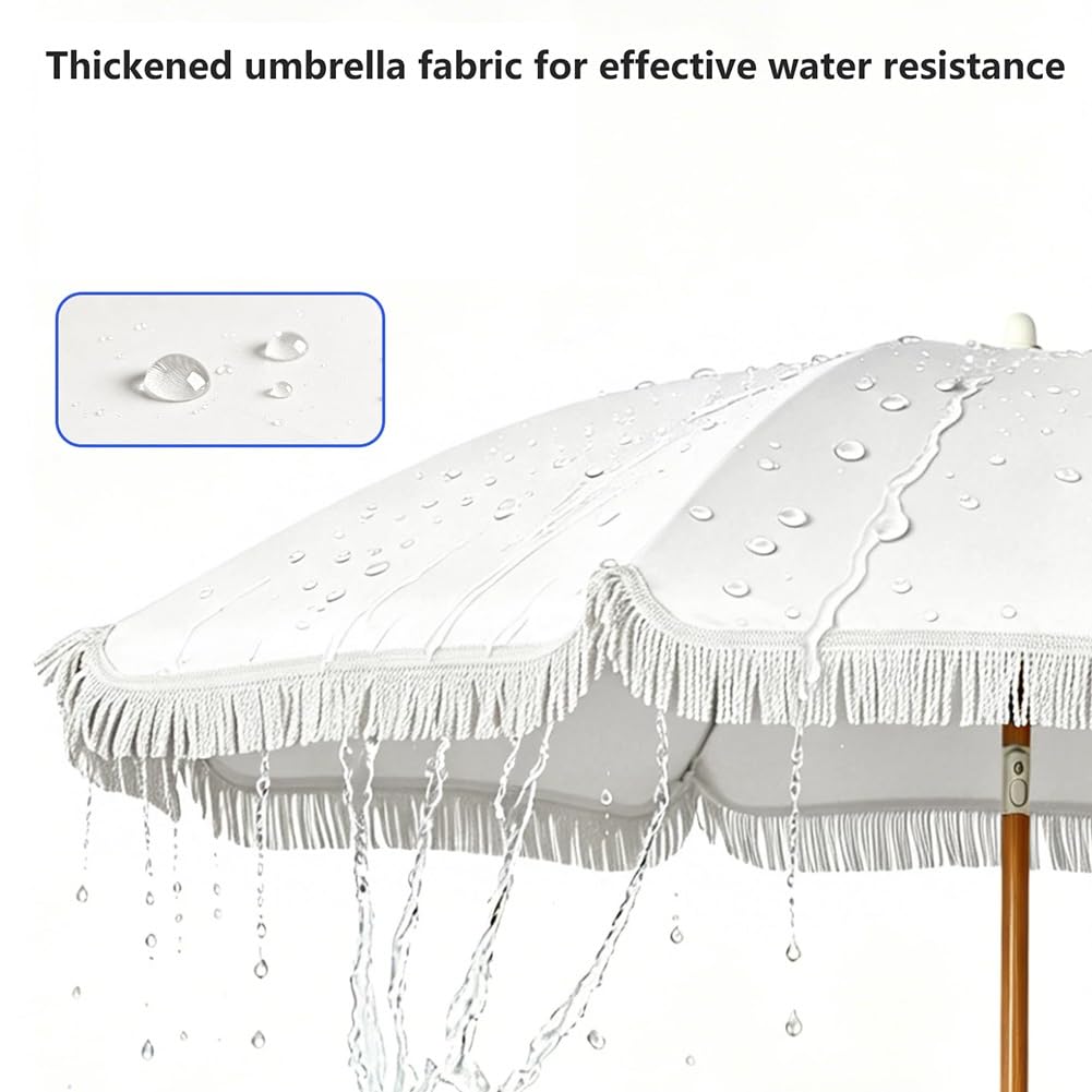 160 cm Parasol Ogrodowy z Frędzlami, Parasol Plażowy z Przycisk Nachylenia i Aluminiowym Drążkiem UV 50+