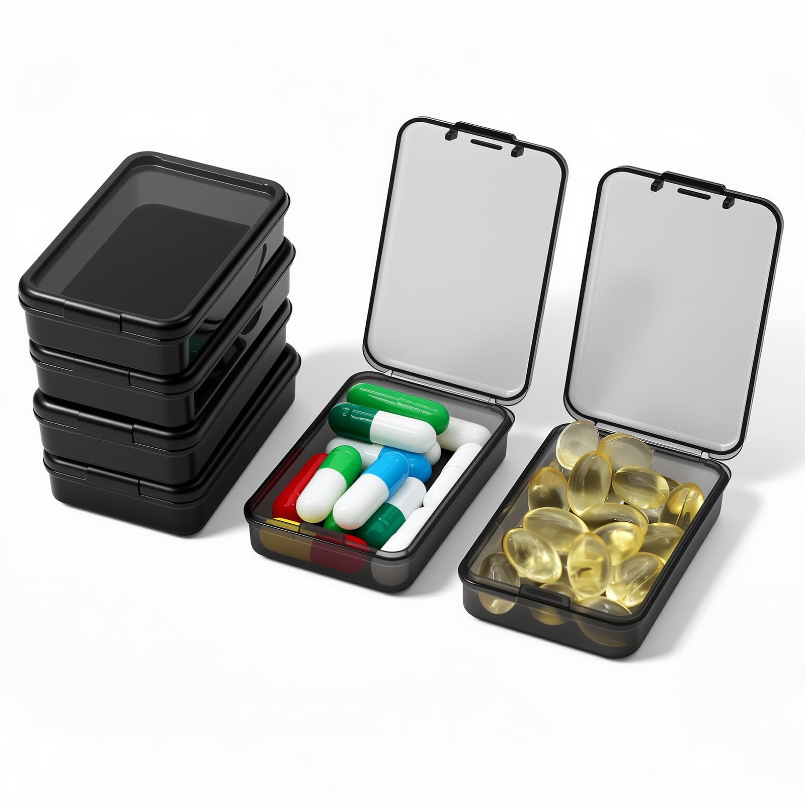 Photo 1 of 6 PCS Small Pill Box, Tiny Pill Case,Mini Clear Plastic Storage Containers Cute Travel Pill Organizer Case Portable for Pocket Purse Briefcase (Black)