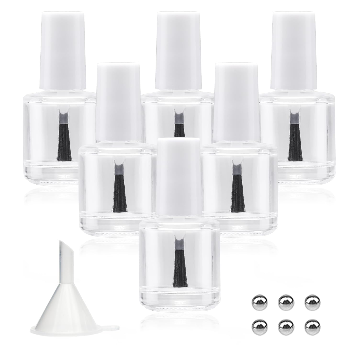 Agidea 6PCS Empty Nail Polish Bottles Glass with Brush, Empty Refillable DIY Nail Polish Bottles with Funnel & Mixing Balls, White (10ML)
