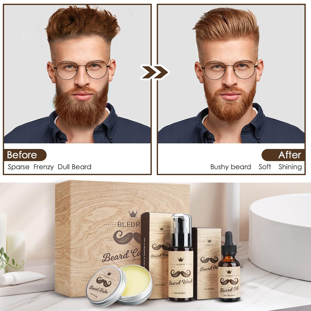 11 in 1 Barba Cura Set, Bledras Cura Della Barba Professionale per Uomo, con Olio da Barba, Balsamo Barba, Shampoo Barba, Rasoio Dritto, Forbici, Spazzola,Pettine, Kit Barba Uomo Regali per Lui e Papà