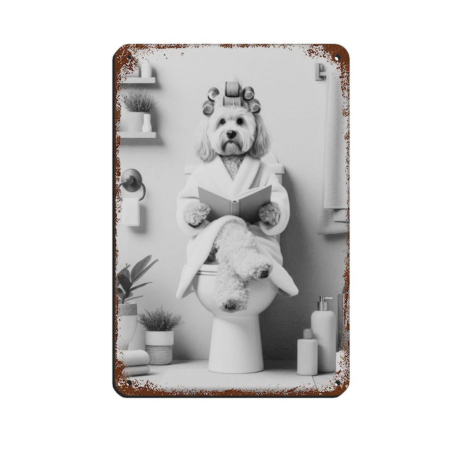 Cockapoo Dog in Bathroom Art Retro Poster Metal Tin Sign Chic Art Retro Iron Painting Bar People Cave Cafe Family Garage Poster Wall Decoration 8x12inch(20x30cm)