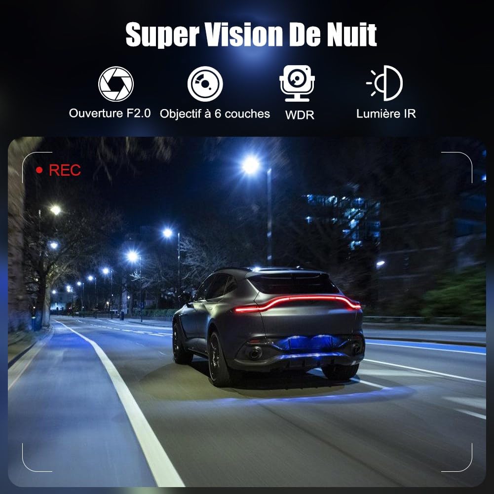 1080P Car Dash Cam 3 Kanal Vorne Hinten und Innen mit WiFi DVR Parküberwachung Bewegungserkennung G-Sensor Loop-Aufnahm Super Nachtsicht App Steuerung Sichtwinkel（170°+120°+140°）, C2