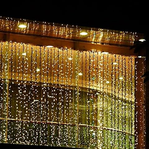 KK-Light 4M x 3M 400 LED Indoor Outdoor LED Curtain Light for Party Christmas Hotel Festival Curtain Light with 8 Controllable Modes IP44 Rated- Warm White Cover