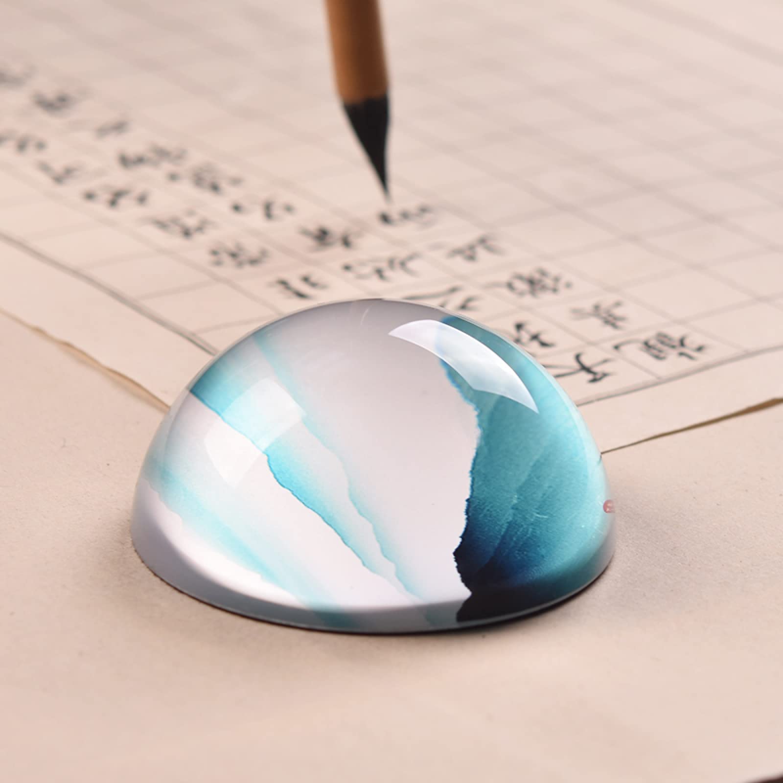 Kristallornament Blaue Berglandschaft Glashalbkugel Briefbeschwerer Halbkugel Figur Handgemachtes Kunstgeschenk Home Office Tischverzierung Kugel