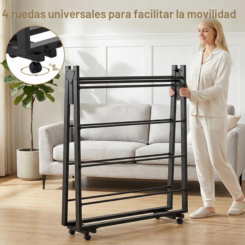Cama Plegable para 1 Persona de Metal, Marco de Cama Individual, 90 x 190 cm, Marco de Cama Plegable con 4 Ruedas, Negro