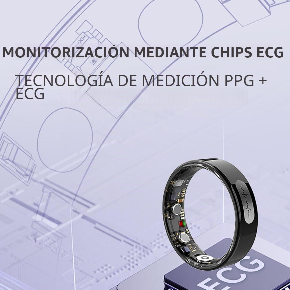 Anillo Inteligente para Hombre Y Mujer, Anillo de Fitness con Monitor de ECG Recuento De Pasos MonitorizacióN del SueñO PresióN Arterial Y Frecuencia Cardíaca Control Remoto de La CáMara 11#