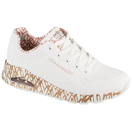 Skechers Uno Loving Love, Scarpe da Ginnastica Donna, White Durabuck/Rose Gold Print Trim, 37.5 EU