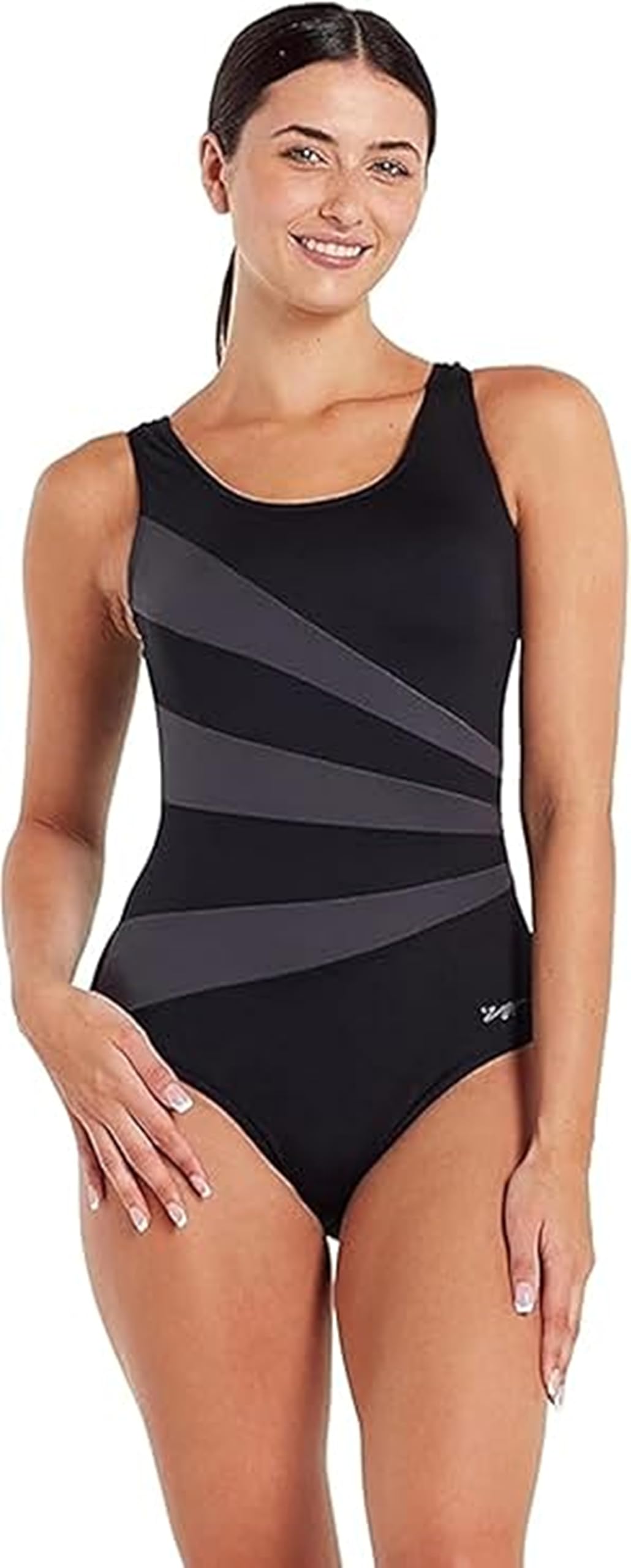 Sandon Scoopback Swimming Costume Women (Black/Eco Fabric, 38-inch / 14 UK) Swimwear One Piece, Fixed Foam Cups, Medium Leg Swim Suit with Tummy Control, Swimsuits for Ladies