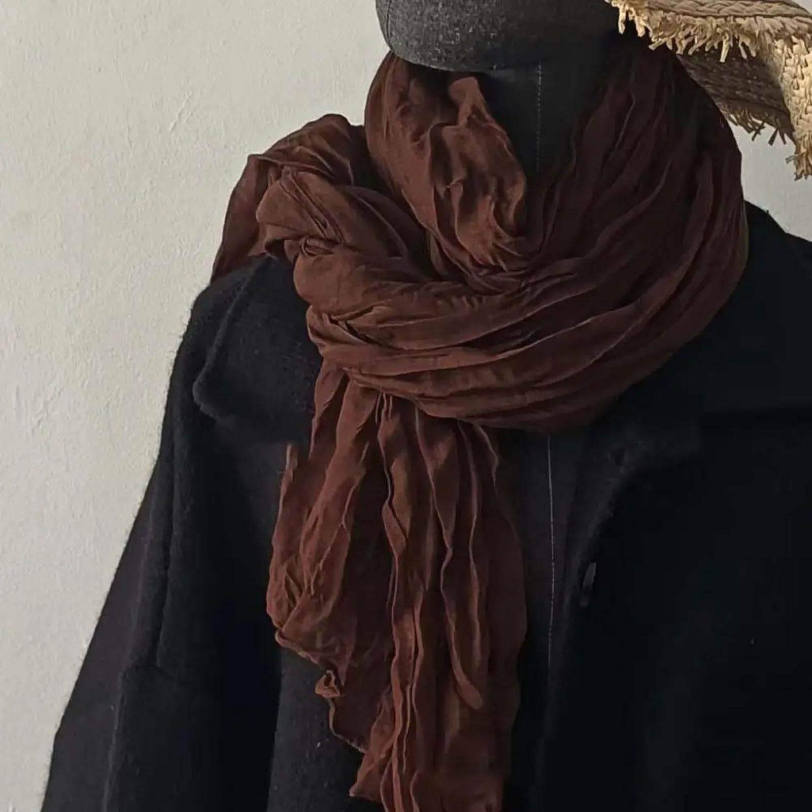 Sciarpa Donna Scialle Uomo Cappello Sciarpa da Donna Sciarpa Lunga A Pieghe Retro Caldo Morbido Vintage
