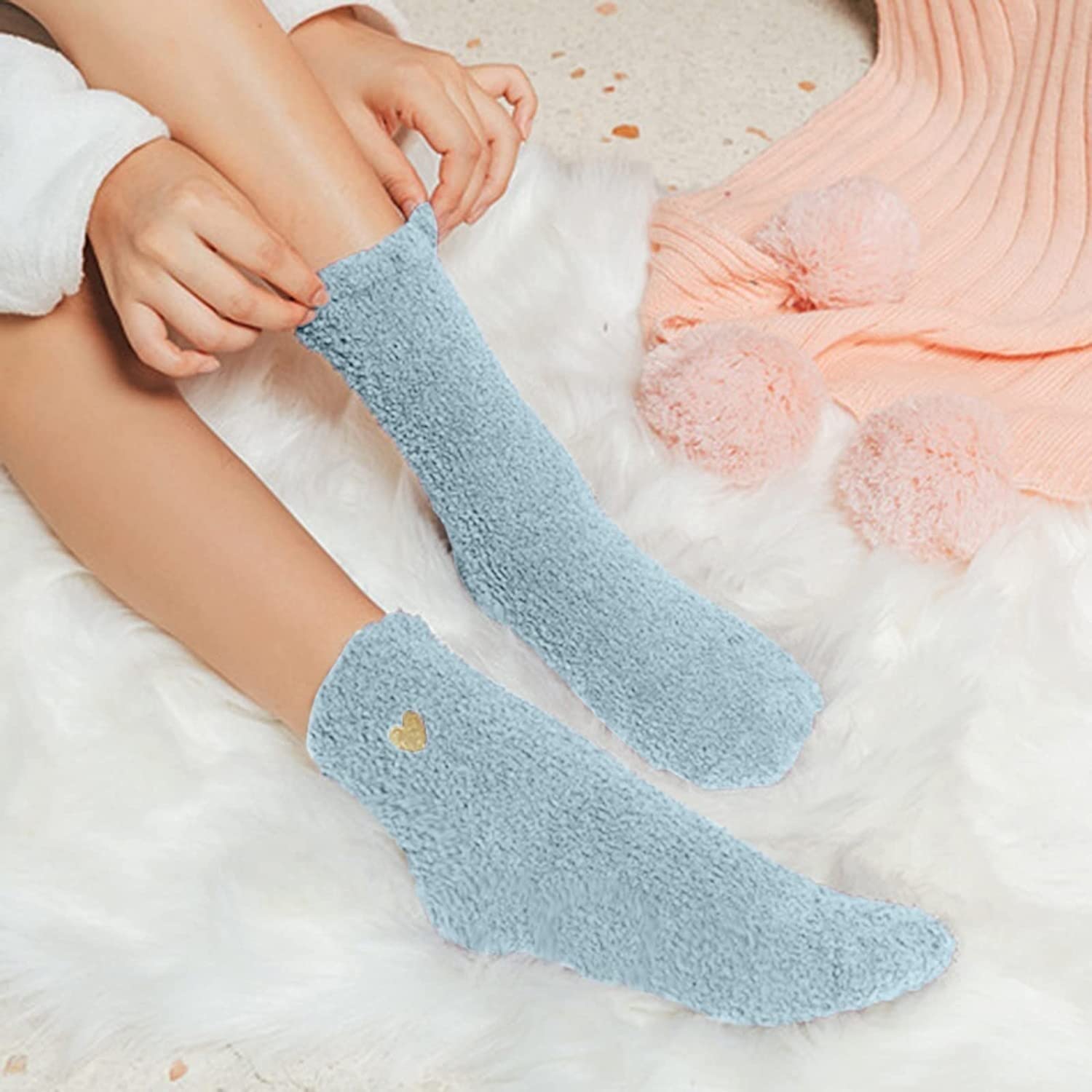 Calcetines Termicos 8 Pares De Calcetines Para Mujer Con Patrón De Corazón De Amor, Esponjosos, Súper Suaves, Cálidos, Gruesos, Acogedores Y Borrosos Calcetines Invierno