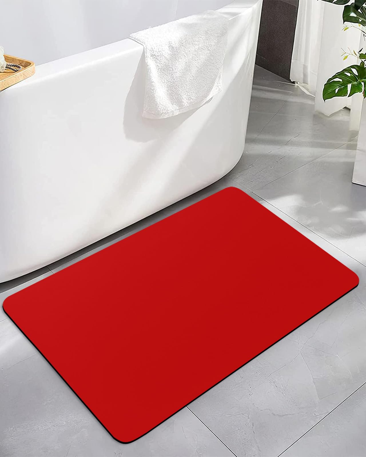 YESOF66 Diatomaceous Earth Bath Mat Bathtub Mat, Solid Color Christmas Red Quick Dry Non-Slip Diatomite Mud Bathroom Floor Rugs for Bath Tub Kitchen Absorbent Pad, 24x36 Inch