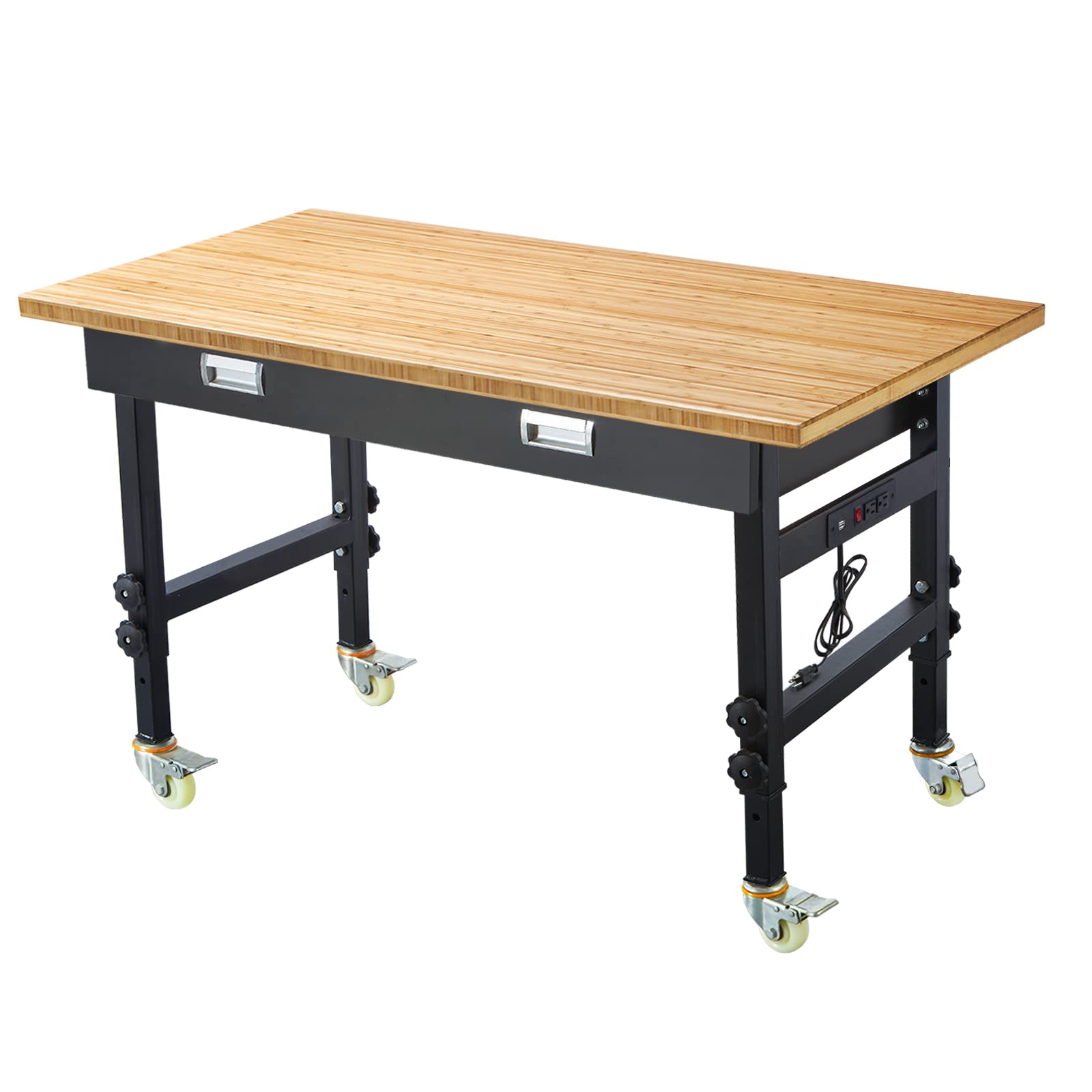 Garage Workbench with Drawers Workbench 59 "x23.6 Workbench 1.5 inches Thick Bamboo Board with Power Outlet Drawer for Garage Office Steel Workbench Garage