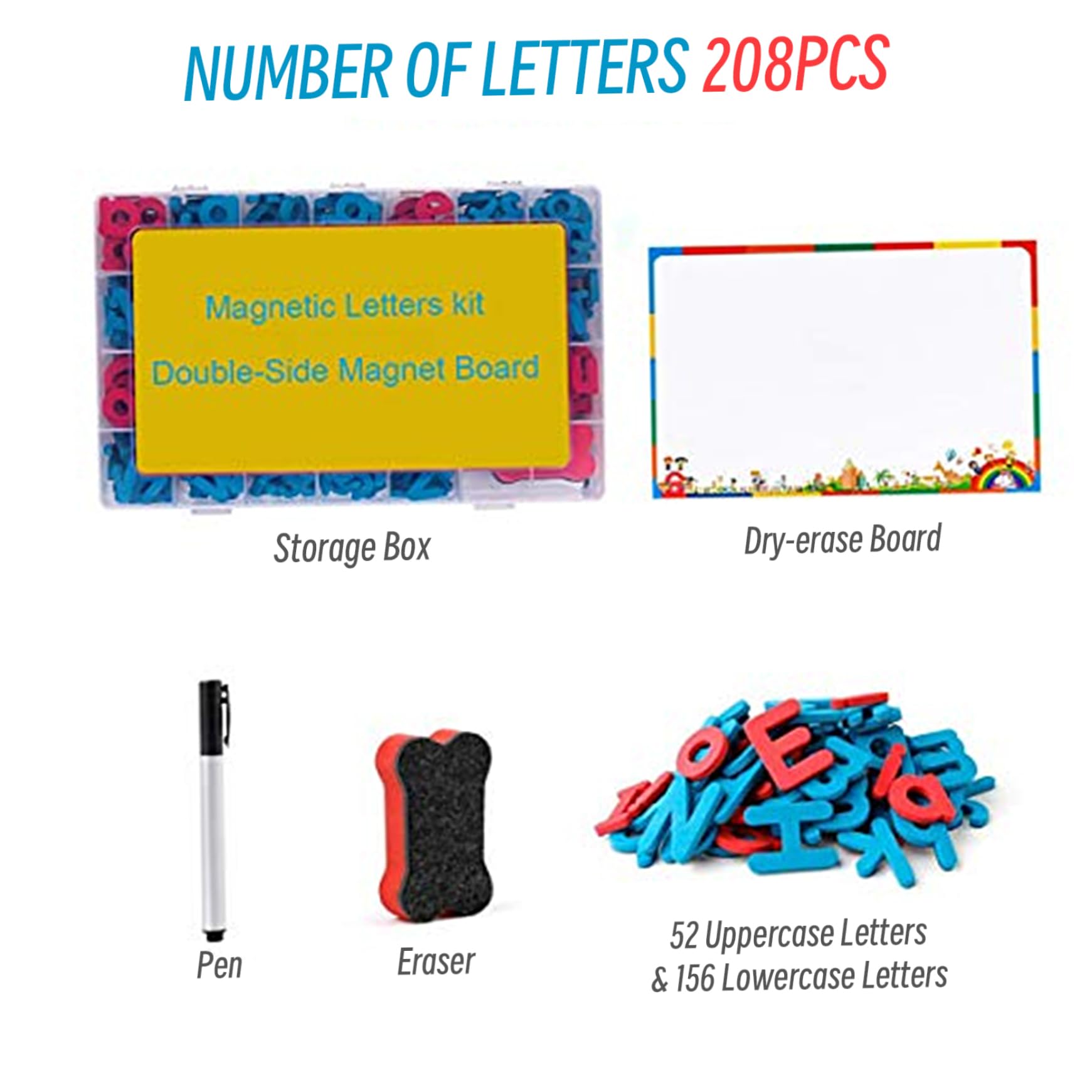 Lettere alfabetiche magnetiche da 208 pc impostano lettere magnetiche a touch soft con vocali rosse e consonanti blu magneti alfabeti educativi impostati per l'ortografia e l'apprendimento del vocabo