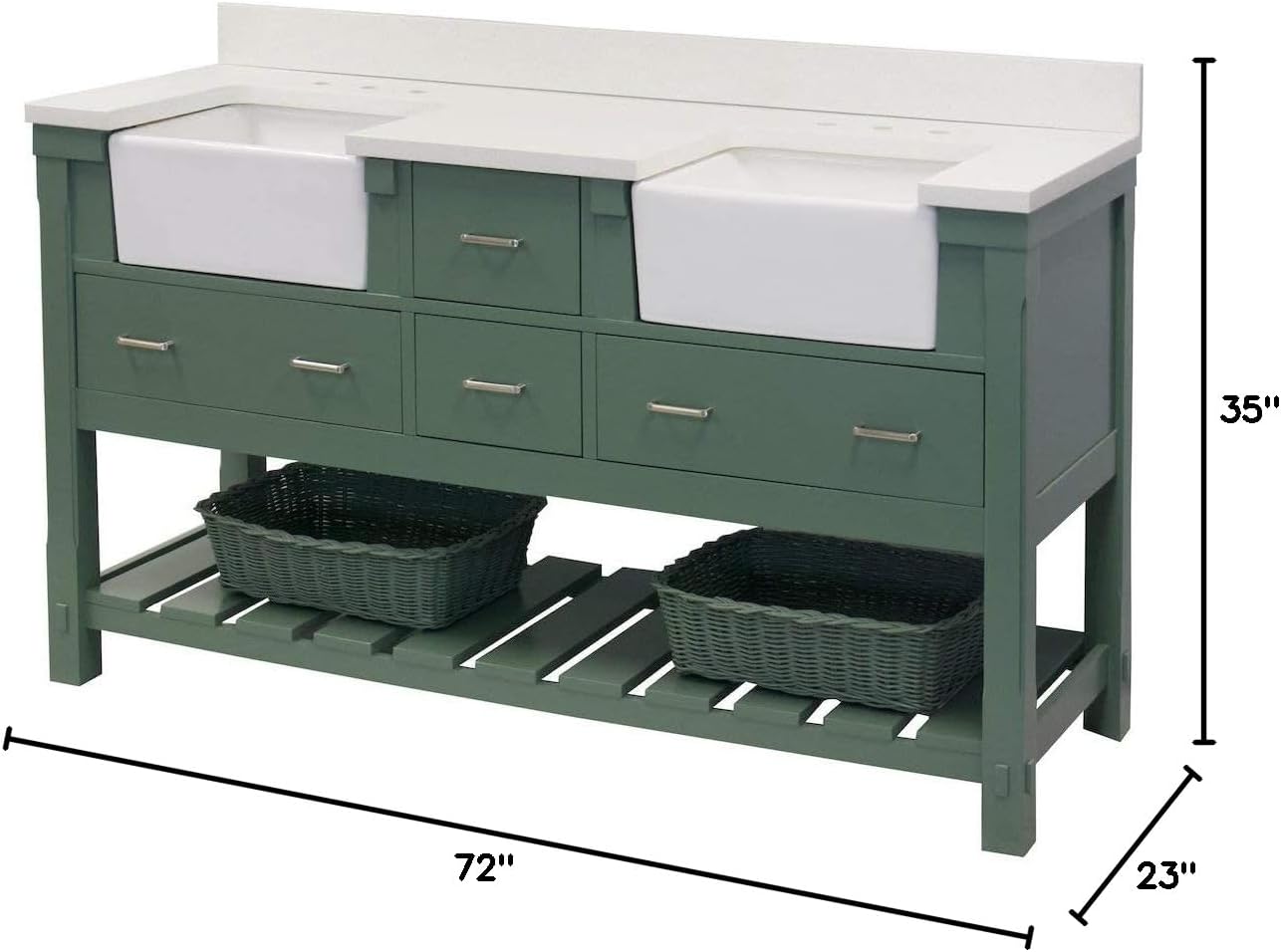 Kitchen Bath Collection Charlotte 72-inch Double Bathroom Vanity (Quartz/Sage Green): Includes Sage Green Cabinet with Stunning Quartz Countertop and White Ceramic Farmhouse Apron Sinks