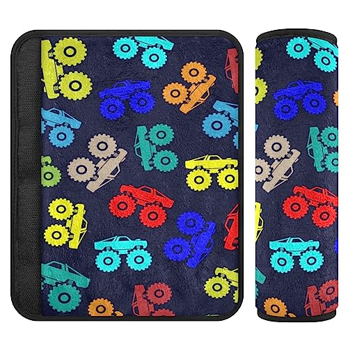 Seat Belt Covers 2 Pack Monster Trucks Car Seat Strap Covers Super Soft Car Seat Neck Cover for Boys Girls Adults Babies M