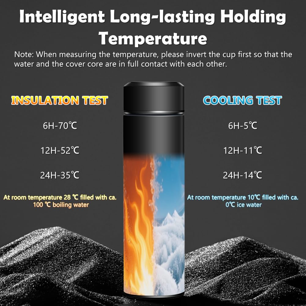 Thermosfles 0,5L vacuüm-geïsoleerde drinkbeker waterfles van 304/316 roestvrij staal LED-touchscreen-temperatuurweergave roestvrijstalen thermosflessen lekvrij BPA-vrij voor thuis kantoor reizen sport