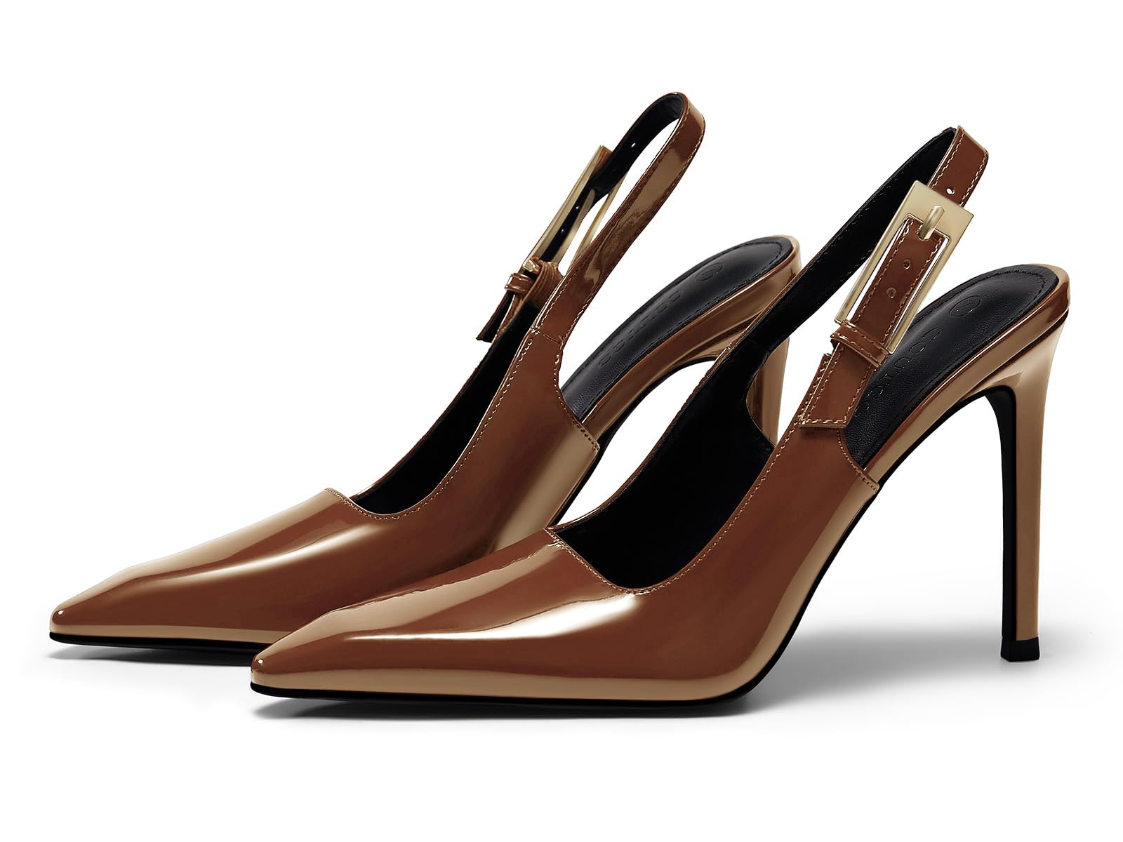 Coutgo Women's Slingback High Heels Pointed Toe Stilettos Metal Buckle Dress Party Pump Shoes