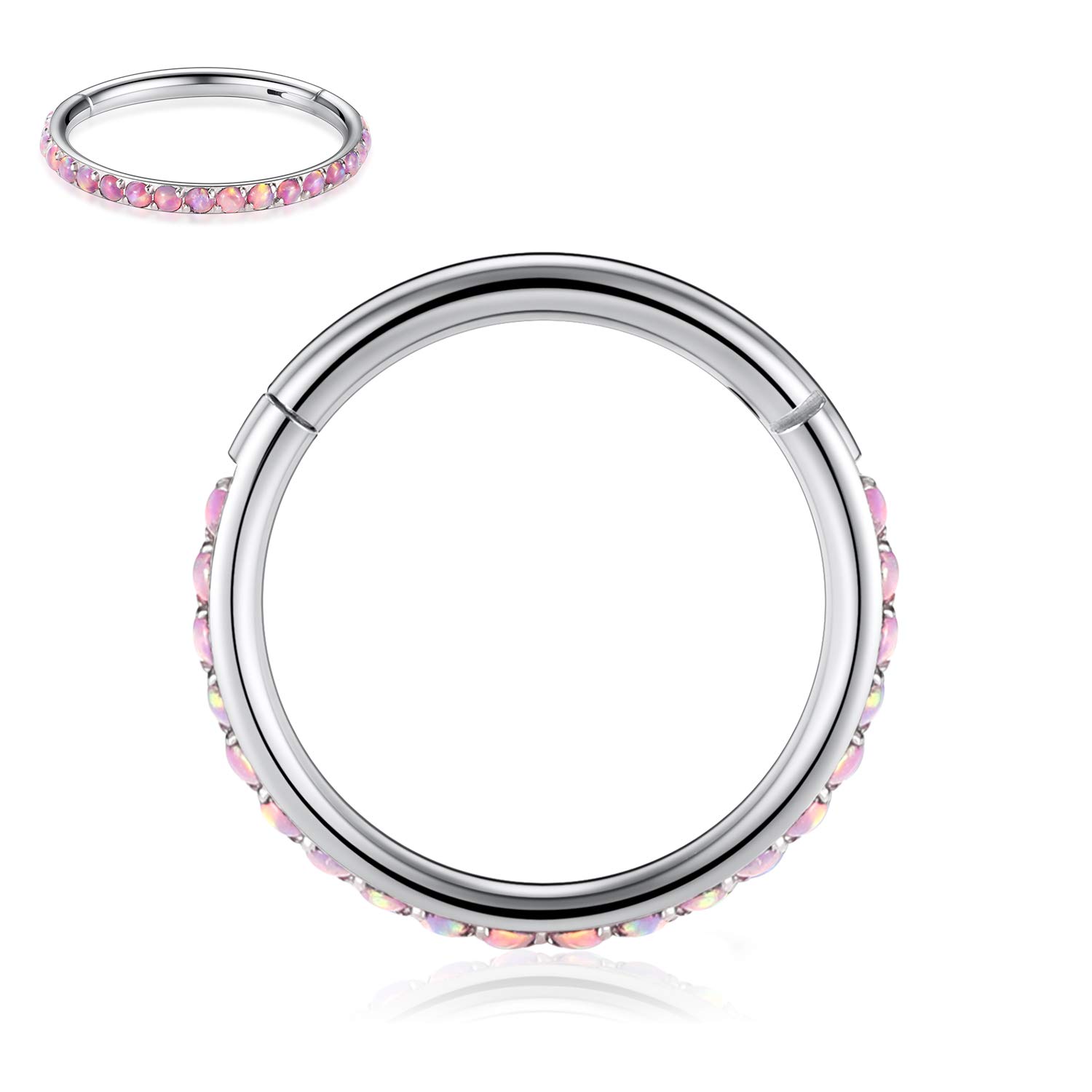 hengkaixuan CZ/Opal Nose Rings Conch Jewellery Septum Clicker 316L Surgical Steel Segment Ring Helix Cartilage Earrings Hoop Daith Tragus Rook Piercing Jewellery — view 45