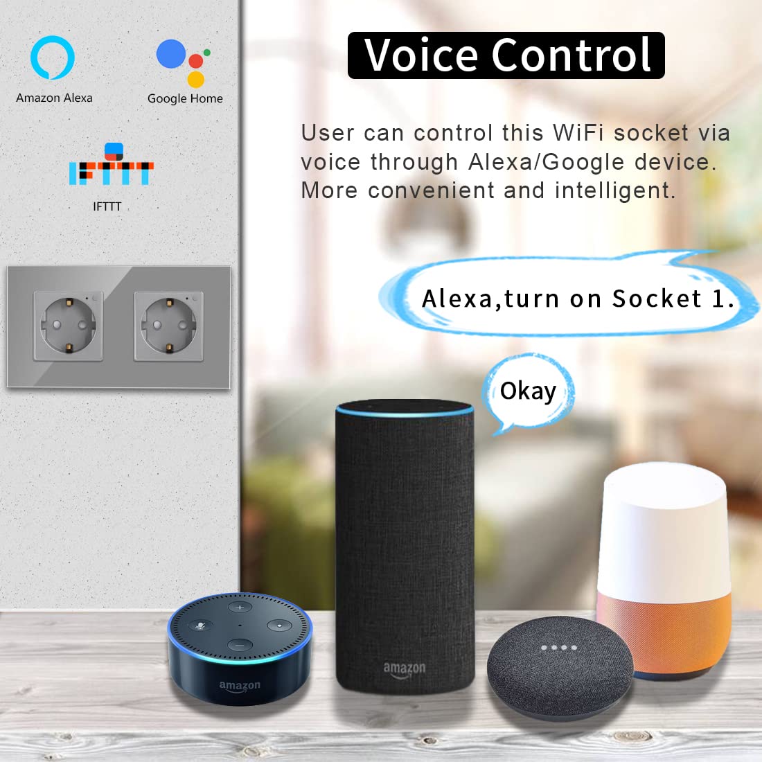 CNBINGO Presa Schuko WLAN da incasso, 16 Amp vetro Smart presa da lavoro con Alexa(Echo, Echo Dot), Google Assistant, controllo app, solo 2,4 GHz WiFi, 2 scomparti, grigio, confezione da 2 pezzi