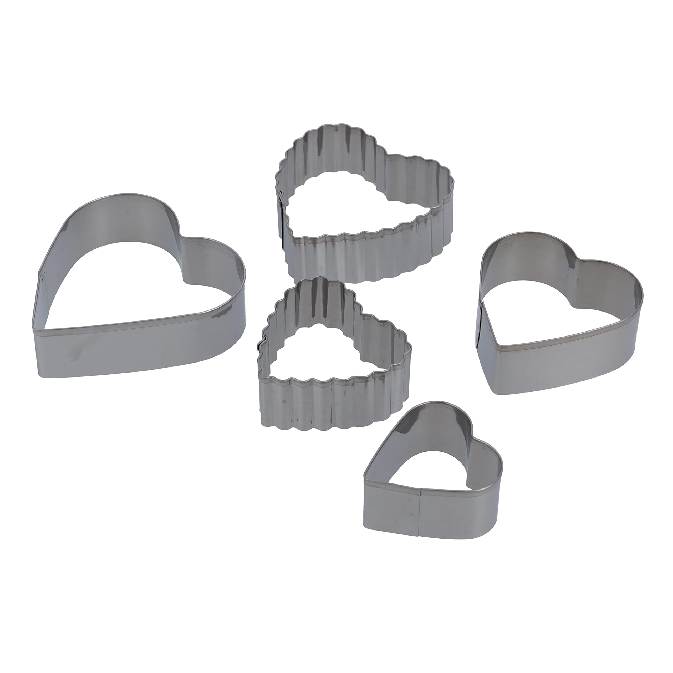 Royalford 5 Pcs Cookie Cutter Set, Stainless Steel, RF10278 - Premium-Quality, Food Grade Material, Heart Shaped Cutters with Premium Steel