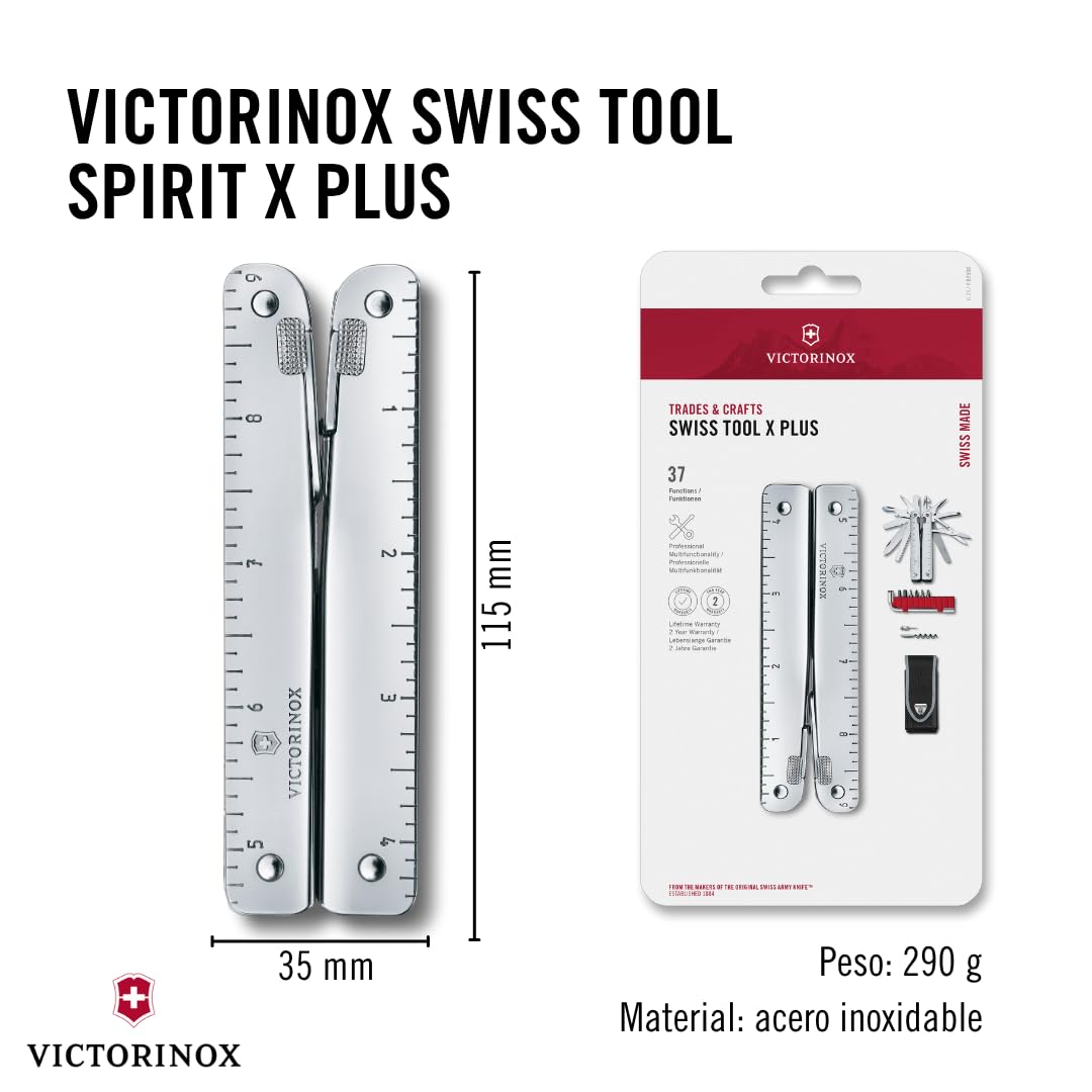 Victorinox Multifunktionswerkzeug SwissTool X Plus (37 Funktionen, Bit-Schlüssel, Kombi-Zange) Leder-Etui, silber